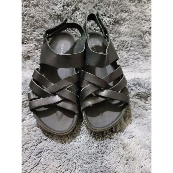 Zara Black Leather Sandals size 24 - Picture 1 of 6
